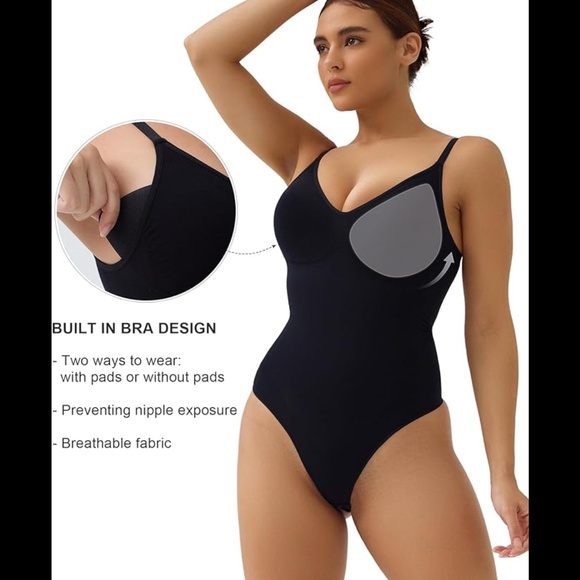 Women's Built in Bra Tummy Control Brief Bodysuit Shapewear - Picture 2 of 10